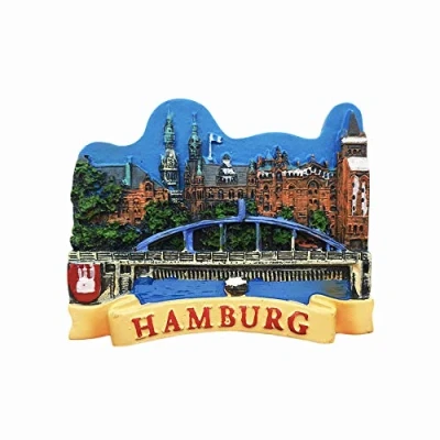 Imagen de Imán 3D para nevera de Hamburgo Alemania, recuerdo viaje, hecho a mano, decoración el hogar y la cocina, Hamburgo, colección imanes
