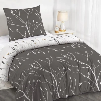 Imagen de Dreamzie Funda nordica Cama 135x200 cm Diseño de Ramas Grises con 2 Almohada 80x80 100% Microfibra Certificada Oeko Tex