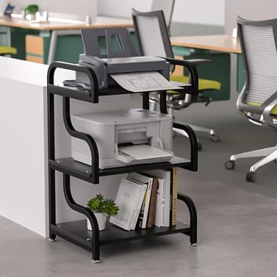 Imagen de URLINE soporte para impresora, negro de 3 niveles con ruedas, multiusos mesa impresora rodante el hogar, oficina, cocina,
