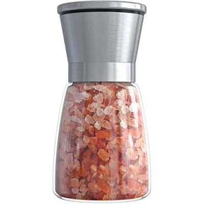 Imagen de Molino de pimienta salada acero inoxidable con cuerpo vidrio Molinillo manual cerámica ajustable Trituradora especias hierbas Adecuado para sal marina gruesa, grano