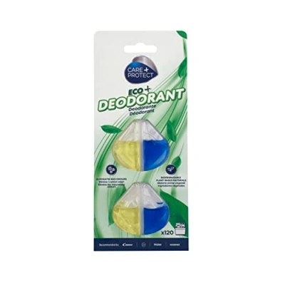 Imagen de CARE + PROTECT Desodorante para lavavajillas ECO+, elimina malos olores, fragancia de limón larga duración, 2 capas, hasta 120 lavados
