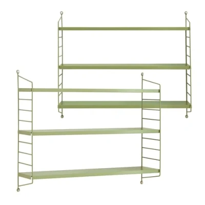 Imagen de [en.casa] Juego de 2 Estantería Pared Strängnäs Estante Mural Baldas 3 Niveles Mueble Salón Despacho Acero Duradero 50 x 60 15 cm Verde Oliva