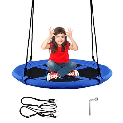 Imagen de COSTWAY Columpio Nido Niños Redondo Diámetro 100cm Altura Ajustable Carga hasta 150 kg (Azul)