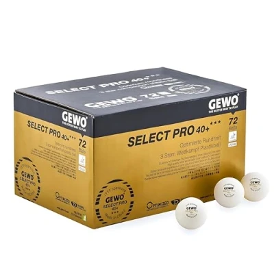 Imagen de GEWO Select Pro Pelotas de Ping Pong Mesa (3 Estrellas, plástico, 40+, con Costura), certificación ITTF, 72 Profesionales, Color Blanco, 40+ mm,