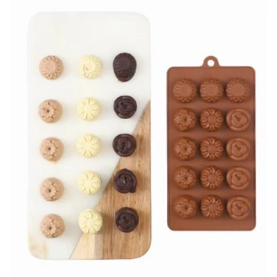 Imagen de TTOA,Molde de silicona para chocolate 15 cavidades con diseño girasoles rosas,Molde caramelo San Valentín,gelatina, cubitos hielo, molde cera derretida,Decoración pasteles