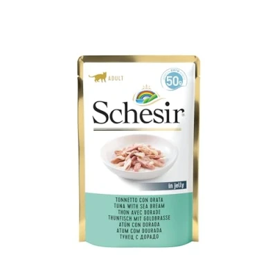Imagen de Schesir Cat Jelly Tuna with Gold Bream, Wet Food in Jelly, 8 x 6 Tins 50g