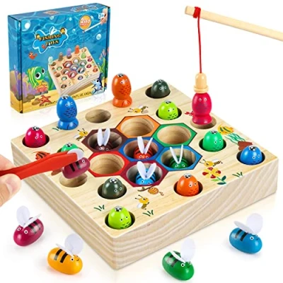 Imagen de COOLJOY Juego de Pescar, con Peces Magnéticos Madera, Juguete Educativo Montessori, Regalo para Niño 3 a 5 Años