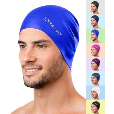 Imagen de Limmys Gorro de Natación Mujer y Hombre Piscina 100% Silicona Cómodo, Elástico Gorros (Azul)