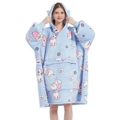 Imagen de VERTAST Sudadera con Capucha, Manta usable, Grande Hoodie de Gran tamaño, cómodas Revestimiento Sherpa súper Suave cálido, para Hombres Mujeres, Azul/Elefante