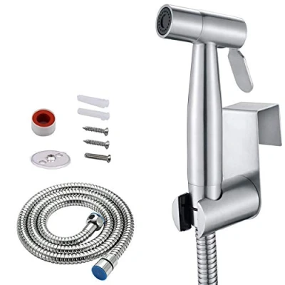 Imagen de Aokilom Kit de pulverizador bidé mano acero inoxidable para inodoro con cabezal ducha manguera 1,2 m y soporte higiene personal,baño mascotas,inodoro