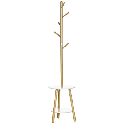 Imagen de HOMCOM 2 en 1 Perchero de Pie Bambú Árbol Pasillo con Estantes 5 Ganchos para Ropas Bolsas y Marco Aluminio Entrada Dormitorio 39,5x39,5x171 cm Natural