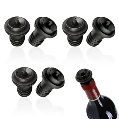Imagen de VIKSAUN 6 Pzs Tapones para Vacío Bomba de Goma Reutilizable Vino Botella al Vacio Protector Bomba(Negro)