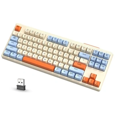 Imagen de ATTACK SHARK x FREEWOLF M87 80% Teclado Inalámbrico para Juegos, 87 Teclas TKL RGB Sensación Mecánica SA PBT Bluetooth/Modo Dual 2.4Ghz, Batería 4000mAH Mac/Win Azul Cremoso