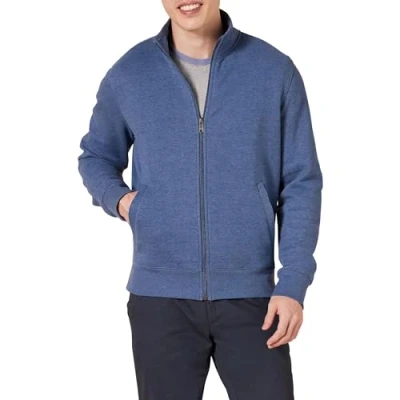 Imagen de Amazon Essentials Sudadera de Forro Polar con Cuello Perkins y Cremallera Completa Hombre, Azul Mezcla, XS