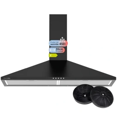 Imagen de UNIVERSALBLUE Campana Extractora Piramidal 90 cm Negra Extractor Aire para Cocina con FIltros de Carbono Sin Salida Humos Envío y Subida Gratis