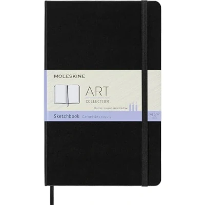 Imagen de Moleskine Art Collection Sketchbook, Cuaderno de Bocetos con Tapa Dura y Cierre Elástico, Papel Adecuado para Bolígrafos, Lápices Pasteles, Color Negro, Grande 13 x 21 cm, 104 Páginas