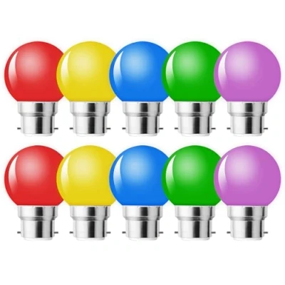 Imagen de MZYOYO bombilla LED B22 (1 W, 1 de bajo consumo energía, colorida, Navidad, bombillas guirnalda roja, amarillo, azul, verde, púrpura, equivalente a 5 W)