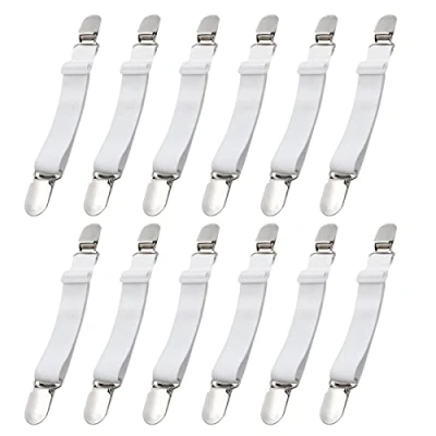 Imagen de Sujetadores para Sábanas,Tensor de Sábanas 12 Piezas Fijación Abrazadera Hoja Cama Elástica Ajustable,Ajustables Elásticos Correas Clips Sábana Bajera Fundas Colchón Sofá Blanco