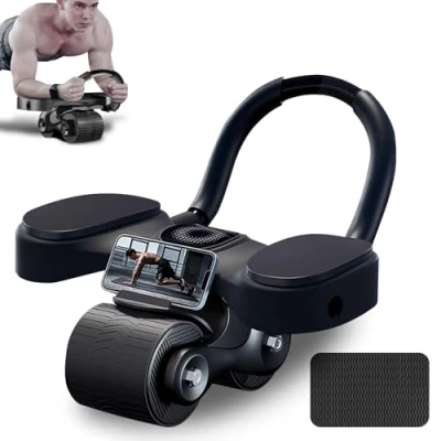 Imagen de Rueda Abdominal de Rebote Automático, Rodillo para Abdominales con Soporte Codos, AB Roller Doble Entrenador en Casa