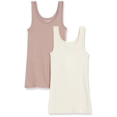 Imagen de Amazon Essentials Camiseta Ajustada sin Mangas Mujer, Pack de 2, Beige/Marrón, M