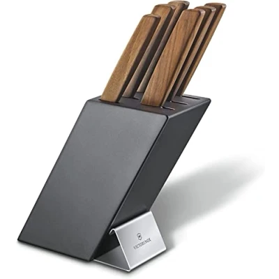 Imagen de Victorinox Swiss Modern Bloque de cuchillos profesionales con contenido, 6 piezas, incl. chef mango madera, negro