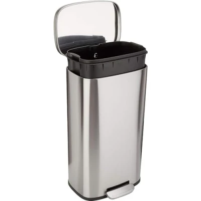 Imagen de Amazon Basics Papelera rectangular de níquel satinado con cierre suave, metálico, 30 l