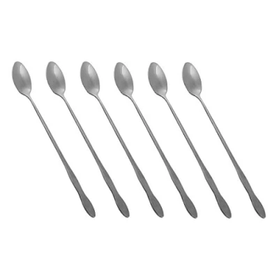 Imagen de HornTide Cuchara de Mezcla 6 Piece Set 8 Inch 20cm Mango Larga para Helado Bebida Fría Jugo Frutas Refrescante y Más Espejo Acero Inoxidable Pulido