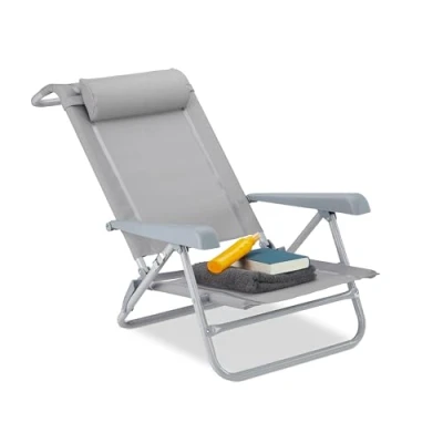 Imagen de Relaxdays Tumbona Plegable con Reposacabezas, Abrebotellas y Reposabrazos, Sintético Acero, Gris