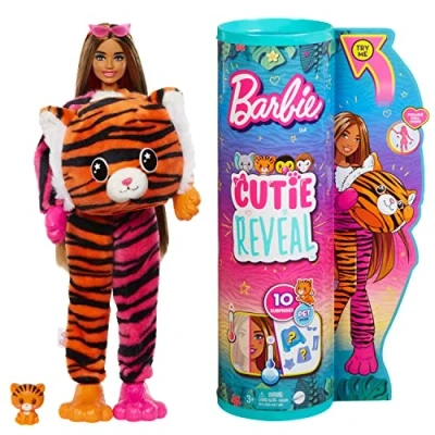 Imagen de Barbie Cutie Reveal Serie Amigos de la Jungla Tigre Disfraz Revela una muñeca articulada con Mascota y Accesorios Sorpresa Moda, Juguete +3 años (Mattel HKP99)