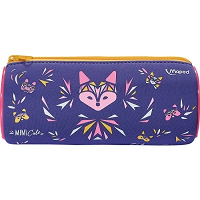 Imagen de MAPED Material Escolar Estuche Mini Cute Morado Diseño Circular Cierre con Cremallera Metálica Dimensiones de 21 x 6 cm Tejido Resistente Neopreno Ideal para la Mochila