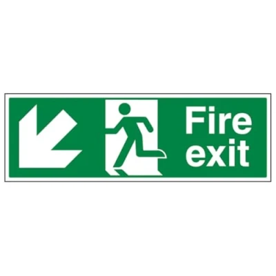 Imagen de vsafety 14005bp r signo de salidas incendios, FIRE Exit Flecha abajo izquierda, plástico rígido, paisaje, 600 mm x 200 mm), color verde