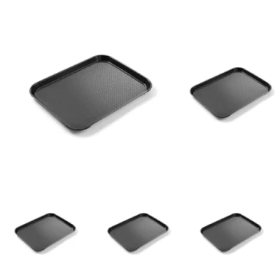 Imagen de HENDI Bandeja de Servicio, pequeña, Rectangular, Multiusos, resiste hasta 80C, para Servir Comida rápida, Bebidas, Fast Food, Cocina, 256x345x(H) 20mm, Negro, Polipropileno