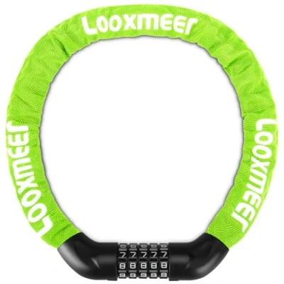 Imagen de Looxmeer Candado Bicicleta Antirrobo, Cerradura Combinación 5 Dígitos, Bloqueo de Alta Seguridad, Cadena sin Llave, para Bici Moto Scooter, 90CM, Verde Fluorescente