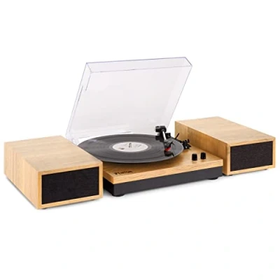 Imagen de Fenton RP165L Tocadiscos de Vinilo Bluetooth con 2 Altavoces Integrados, 3 velocidades 33, 45 y 78 RPM, Reproductor Discos 7, 10 12 Pulgadas, Giradiscos en Color Madera Clara