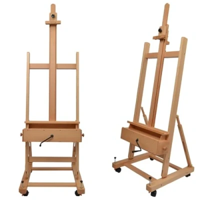 Imagen de Artina Caballete de Pintura Profesional Estudio con Ruedas Pisa Madera Maciza Haya para Lienzos hasta 210cm Altura Cajones Todos Sus Utensilios
