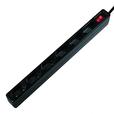 Imagen de LogiLink LPS232B Regleta de 6 enchufes (enchufe europeo, CEE 7/16, con interruptor encendido/apagado protección para niños), color negro