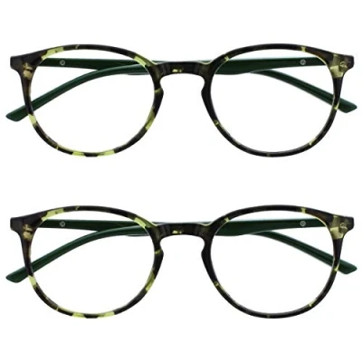 Imagen de OPULIZE Met Gafas de Lectura Pack 2 Montura Redonda Verde Carey Resistente a Arañazos Bisagras Muelle Ordenador Gaming Antirreflejante Hombre Mujer RR60 6 +2.00