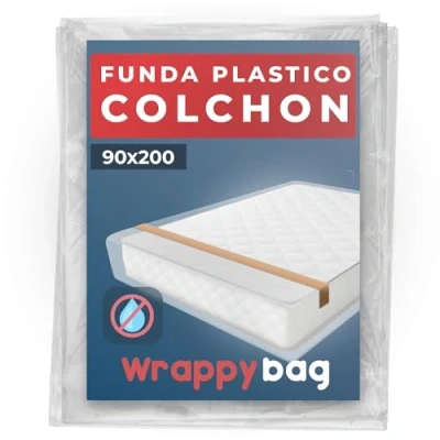 Imagen de Wrappybag Funda Protectora de Plástico para Colchón Bolsa Impermeable Mudanza, Almacenaje y Transporte 90x200 cm