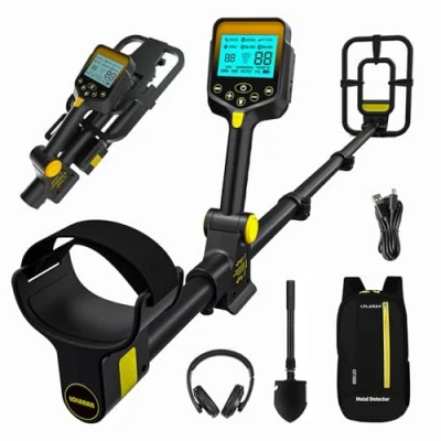 Imagen de LOLARAN Detector de Metales con Batería Litio Recargable Ligero y Plegable, Pantalla LCD Grande, Bobina 10 Pulgadas Impermeable, Ideal para Principiantes
