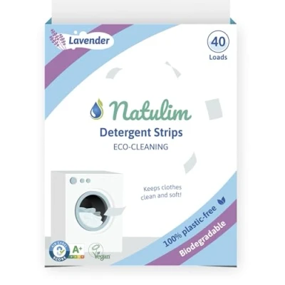 Imagen de Natulim Detergente en Tiras para Lavadora (40 Lavados) Incluye Suavizante, Ecológico, Hipoalergénico, Made in Spain Ropa limpia y suave sin ensuciar el Planeta (Fragancia Lavanda)