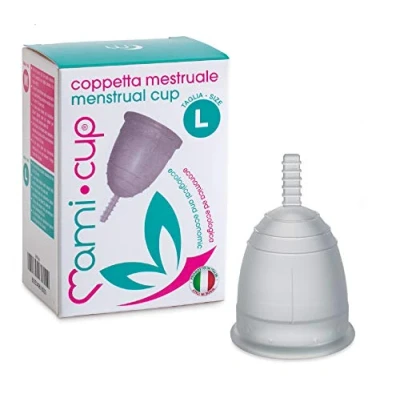 Imagen de MamiCup® copa menstrual Aprobada por la FDA Silicona suave, flexibe y reutilizable de grado medicinal (Transparente, L)
