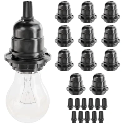 Imagen de greate. 12x portalamparas E 27 negro casquillos para bombillas E27 250V 60W portalámparas de plástico casquillo lámparas mesa, pie o techo