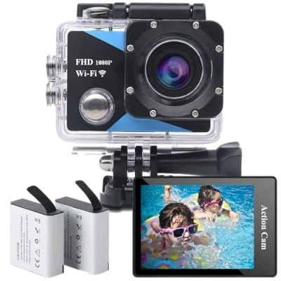 Imagen de Nvgfelis WiFi Camara Deportiva, acuatica HD 1080P, Moto con Accesorios Cámara Casco Moto, Action CAM 2 baterías de 1050mAh y Multiples