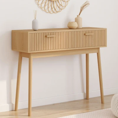 Imagen de Console 2 tiroirs JULIETTE effet lattes IDMarket