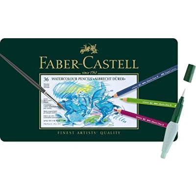 Imagen de Faber Castell Pinturas acuarelables Alberto Durero, estuche de metal 36 unidades + pincel con depósito para el agua Art and Graphic.