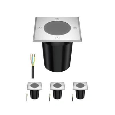 Imagen de ledscom.de 4 pzas. luz empotrada en el suelo RELI para exteriores, IP67, acero inoxidable, angular, 11 x 11cm, 1x GU10 máx. 15W, esmerilado