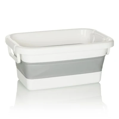 Imagen de hjh OFFICE Papelera Plegable Clean SILW, Silicona, Cesta Plegable, Caja de almacenaje portátil, Gris/Blanco, 924003