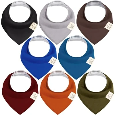Imagen de Pack de 8 Pañuelos Triangulares Bebé Niño, Niña Baberos Bandana Unisex, Bandanas Súper Absorbentes, Algodón Orgánico, para Bebés, Baba (Coastline)