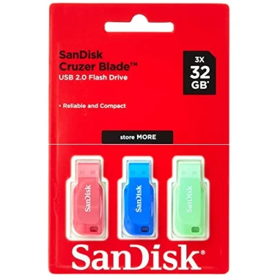 Imagen de SanDisk 32GB Cruzer Blade USB Flash Drive , Blue/Pink/Green, 3count(Pack of 1)