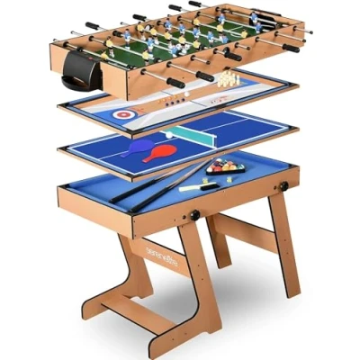 Imagen de Serenelife Mesa multijuegos, 48, 4 Juegos en 1, Tenis de Mesa, Billar, Bolos, Futbolin, Plegable, Interiores, Exteriores